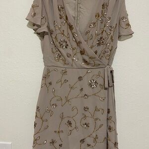 Altar'd State Taupe Dress with Gold Embroidery